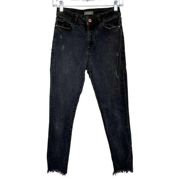 DL1961 Farrow Cropped High-Rise Skinny Jeans Montgomery Raw Hem Black Size 25 - Picture 2 of 12